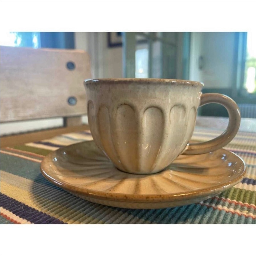 4.5oz Fluted Stoneware Espresso Cup & Saucer Tan - Hearth & Hand™ with Magnolia - Picture 5 of 8